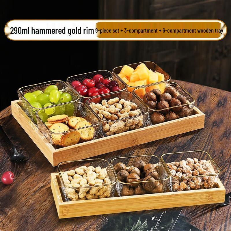 

Chinese Style 9-Grid Gold Rim Glass Snack & Fruit Platter Set