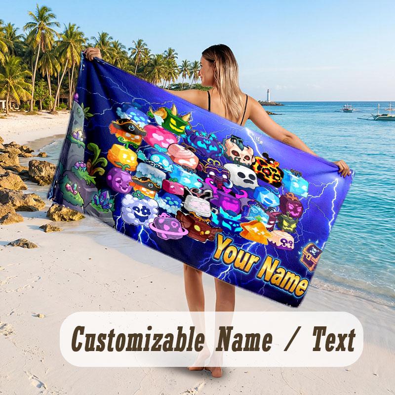 Personalized Beach Towel,Blox Fruits Custom Printed Name Text, Super Absorbent Towel For Beach Vacation