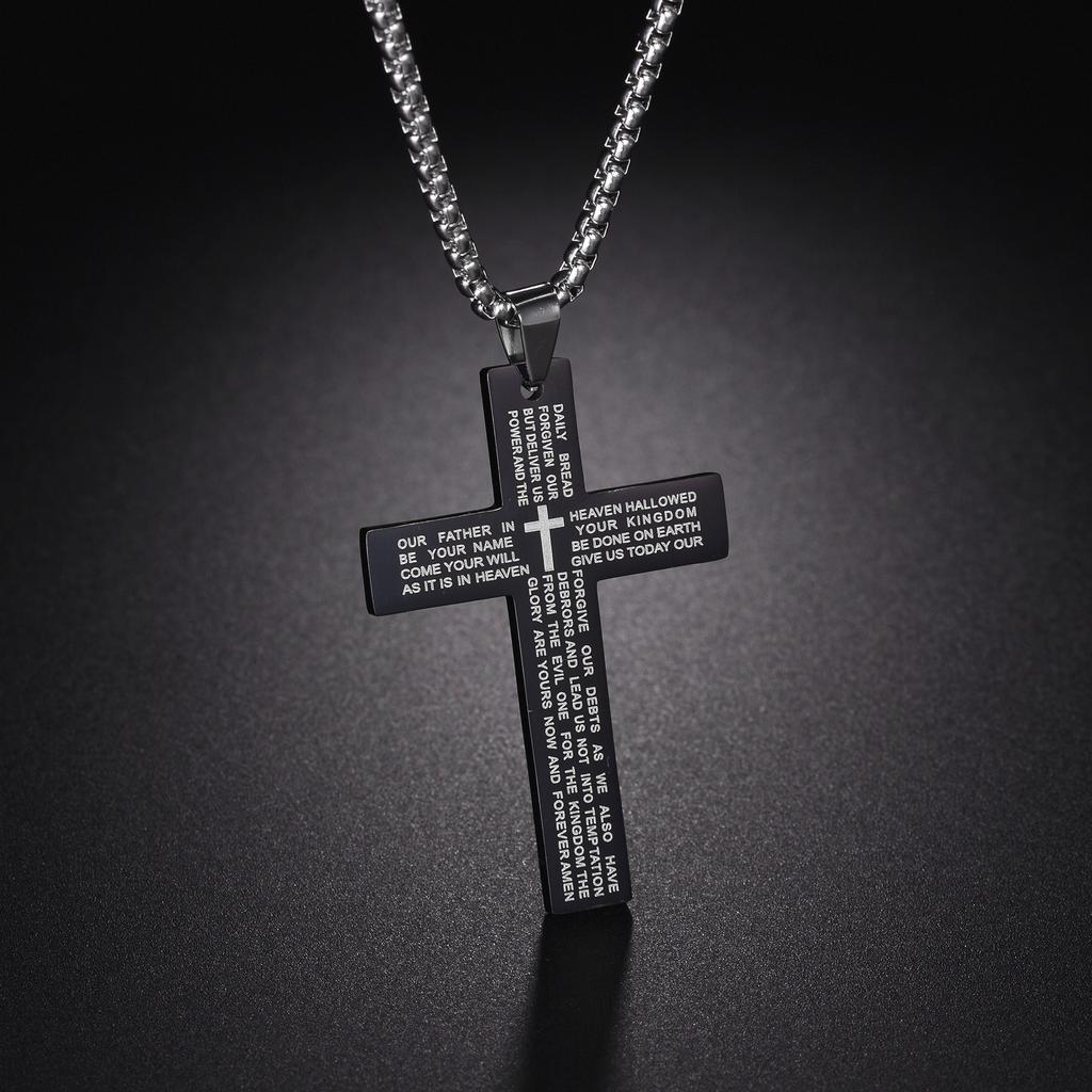 Collana con Croce di Gesù Cristiana per Uomo Donna Catene in Acciaio Inossidabile Choker Religione Ciondoli Blu Gioielli Regali per Preghiera Battesimo