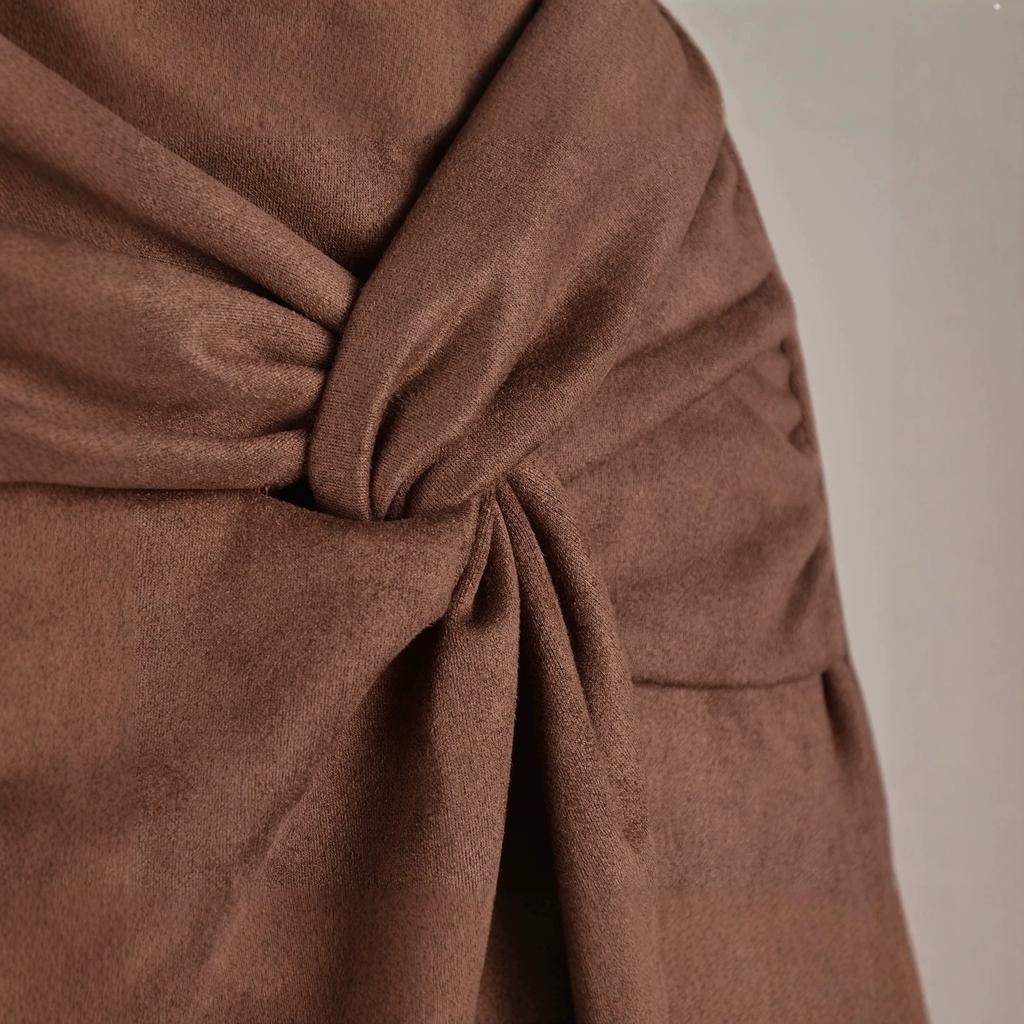 Faux Suede Mini Skirts for Women Wrap Short Skort High Waist  A-line Mini Skirt Skort Women's Asymmetrical Front Knot Ruched Skirt With Back Zipper