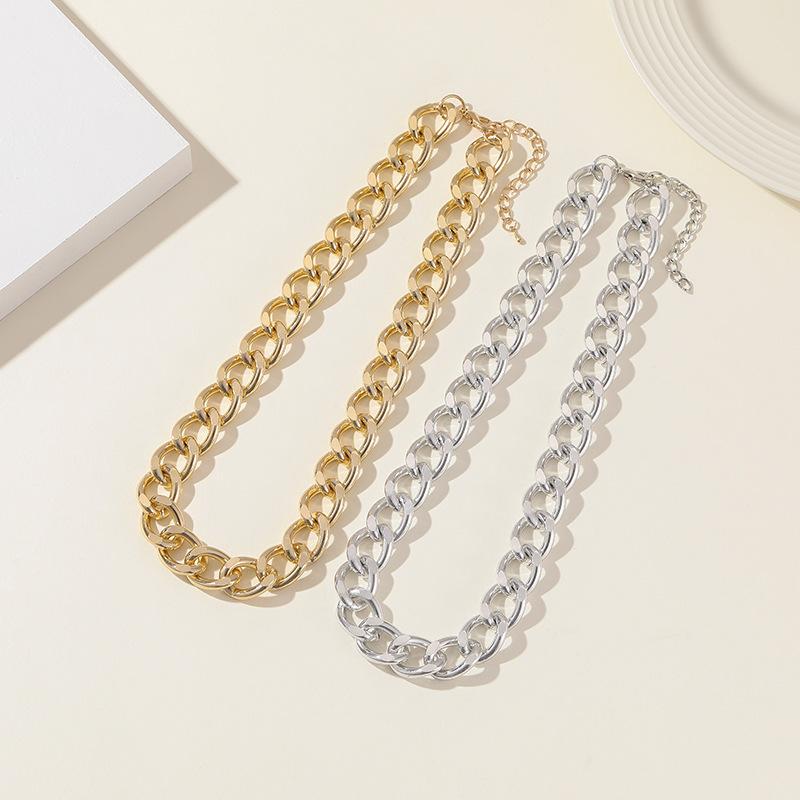 Hip-Hop Necklace, Cuban Collarbone Chain, Punk Metal Exaggerated Necklace, Sweater Chain For Women