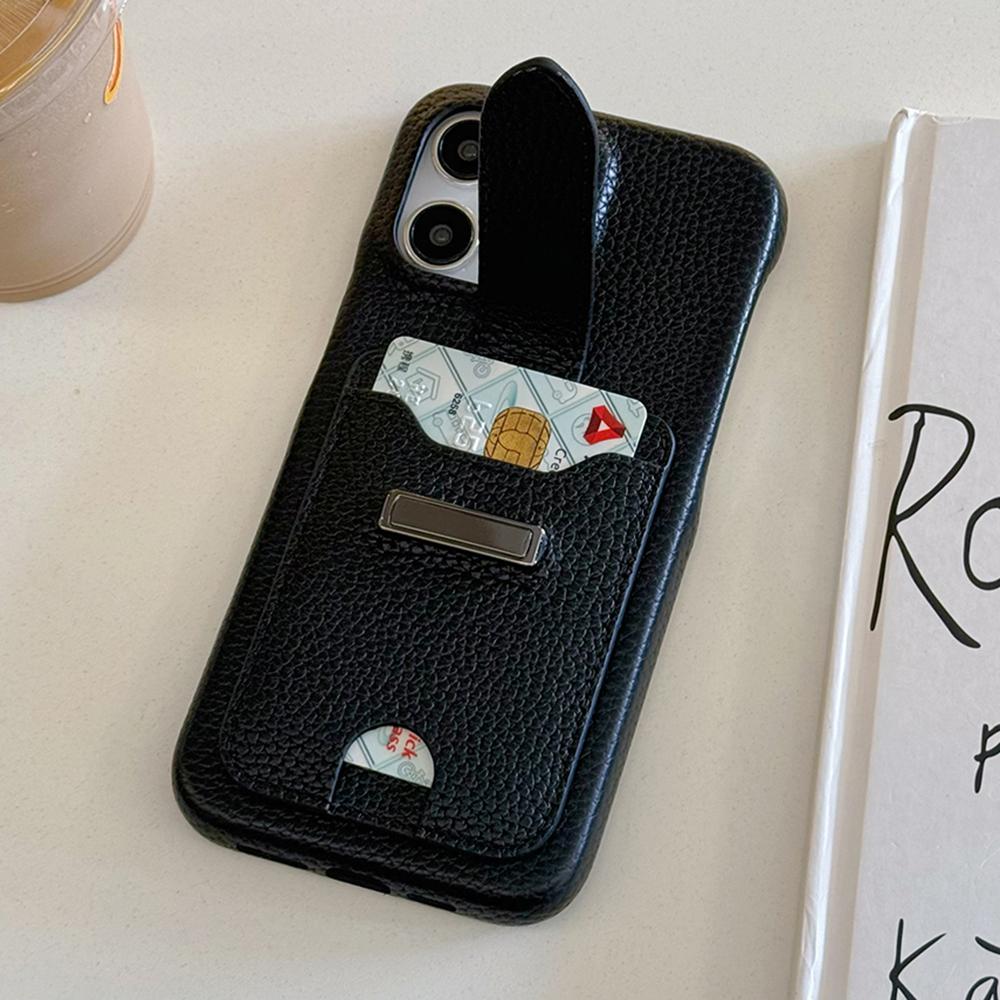 For iPhone 15 Pro Case with Card Slots Litchi Texture Leather+PET Phone Cover