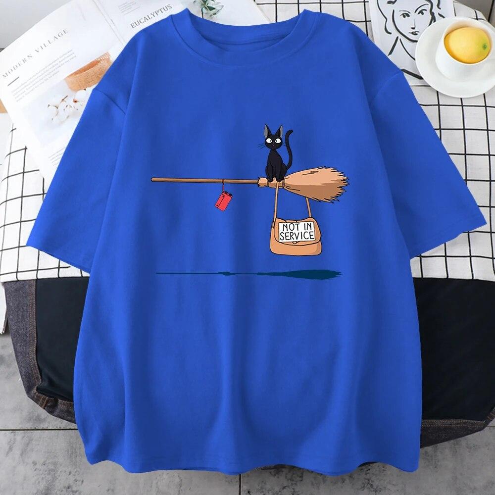 

Служба доставки Kiki s Cat On Magic Broom Одяг унісекс, бавовна, японські топи Harajuku, вільні футболки з вирізом і короткими рукавами унісекс M