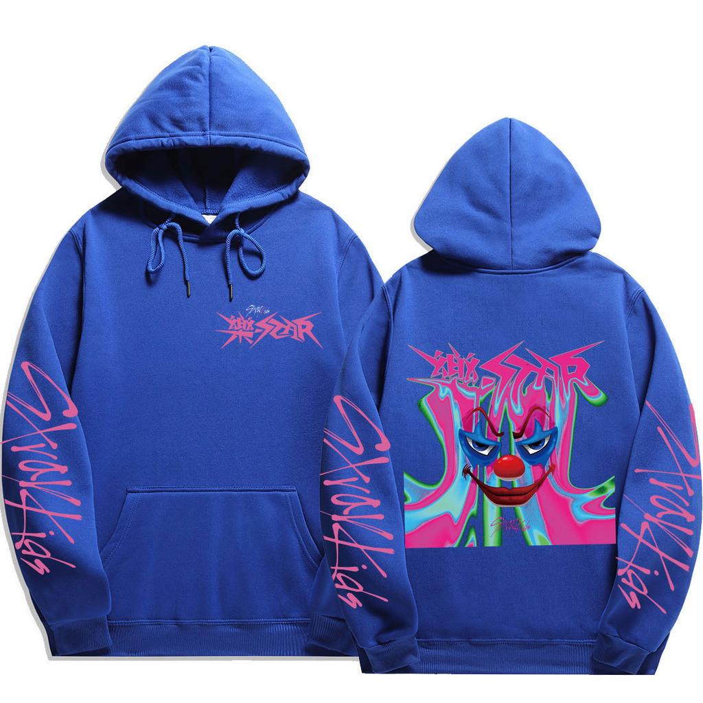 Stray Kids Evil Clown Drip Graphic Pullover Hoodie Background Joker‑Style Clown Face Drawstring Hood Oversized Unisex K‑Pop Streetwear Fan Merch