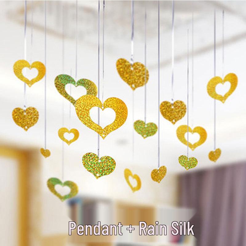 Heart-Shaped Wedding Room Balloon and Tinsel Decoration Set