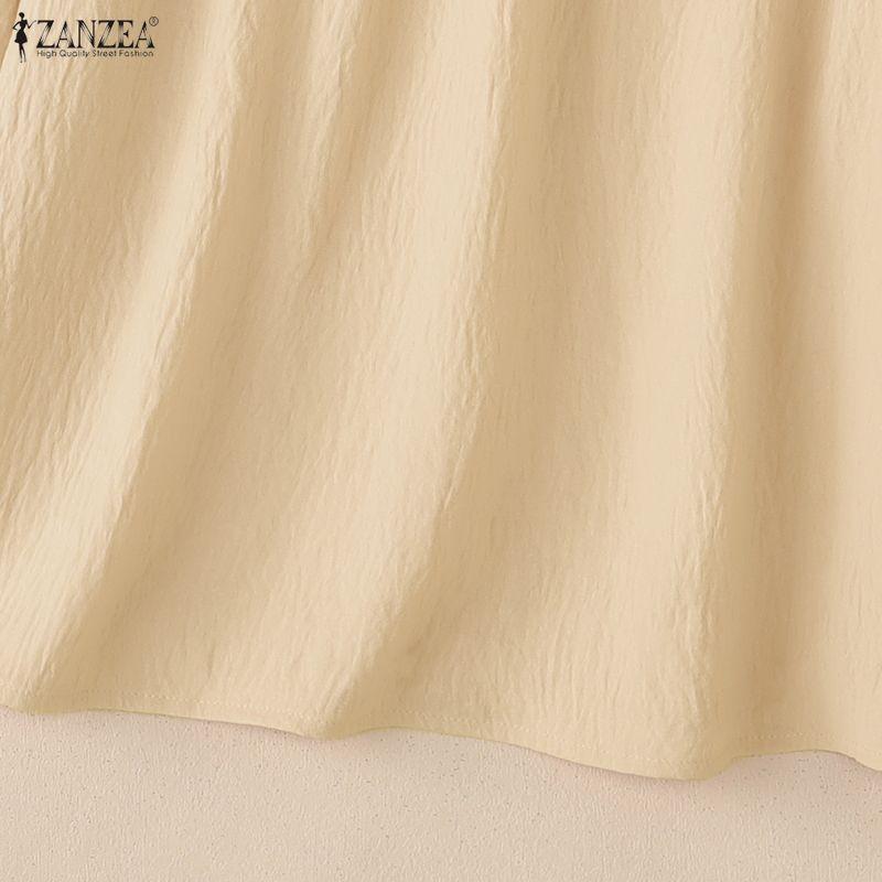 ZANZEA Women Casual Round Neck Solid Color 3/4 Sleeve Blouse