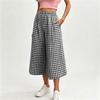 Women's Casual Loose Fit Wide Leg Plaid Pants with Elastic Waistband and Pockets