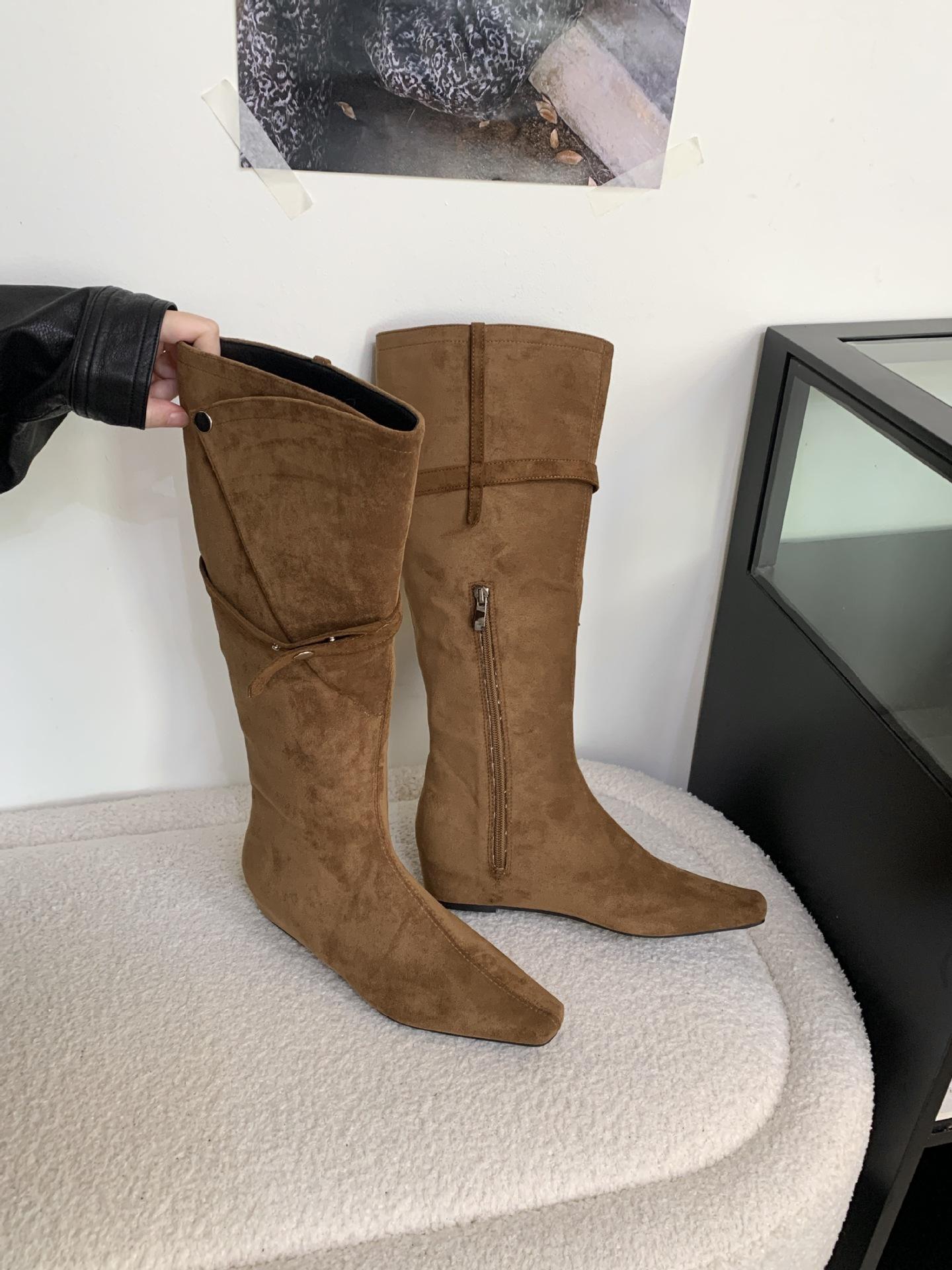 

Fashion fine boots 2025 autumn and winter thin strap pointed suede inner high boots but knee high heel boots women s shoes 39 коричневый