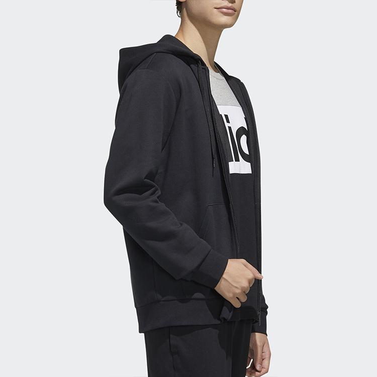 Adidas Knit Hooded Casual Sports Jacket Men Outerwear Black FL8591