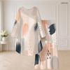 Women Plus Size Round Neck Long Sleeve Printed High Low Top Wide Leg Pants Two Piece Set