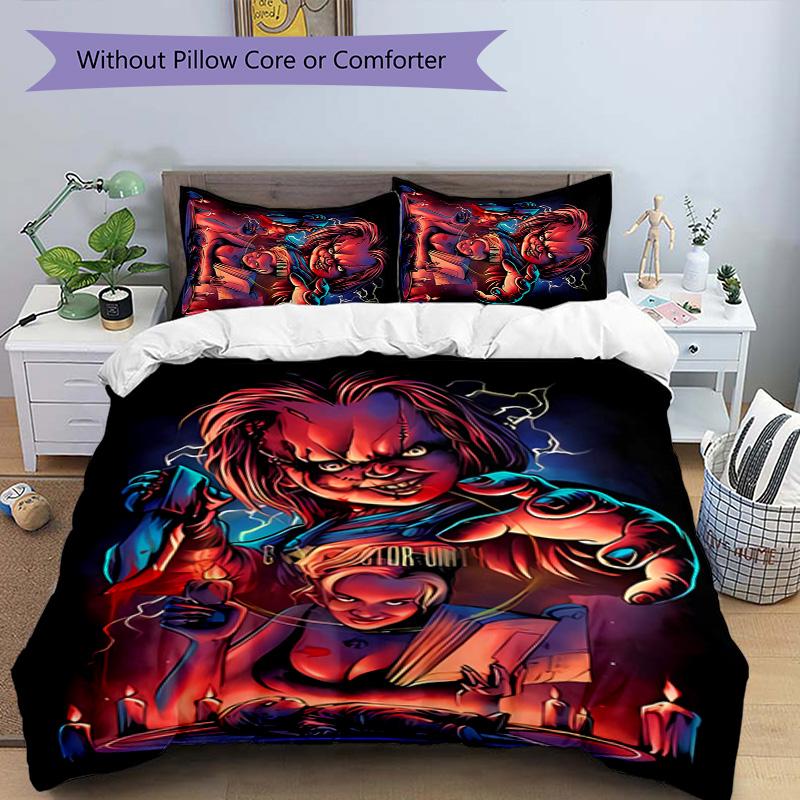 3pcs Chucky pattern bedding set duvet cover set includes duvet cover &pillowcases, perfect all season bedroom decoration & gift