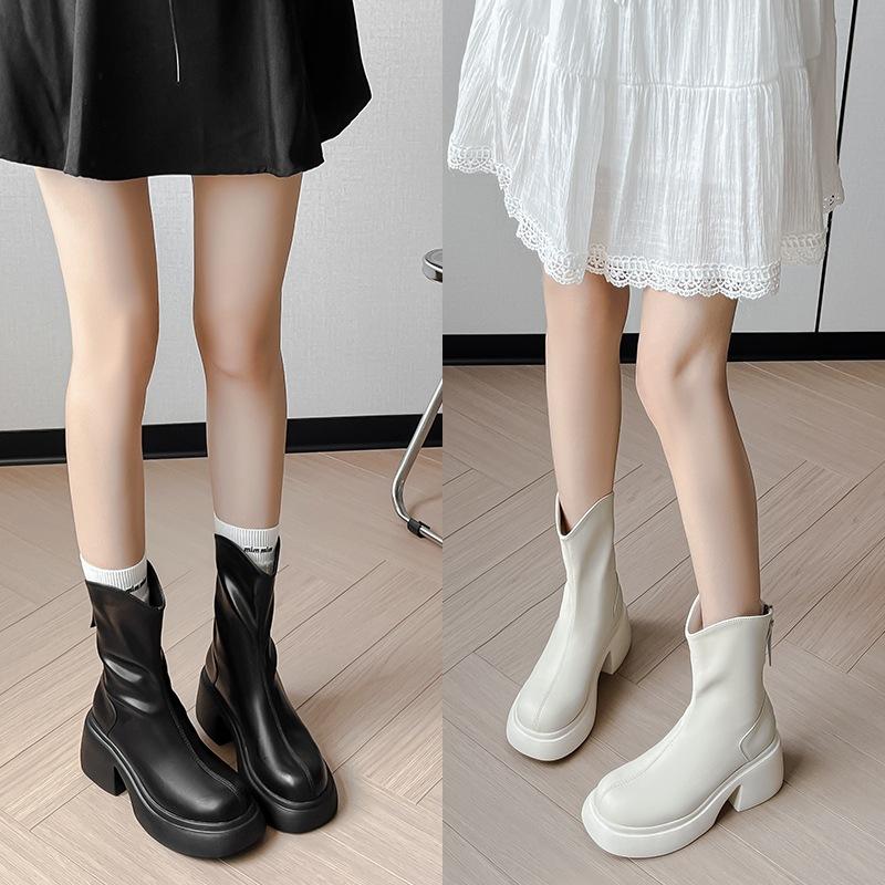 Martin boots thick-soled short boots 2025 autumn and winter new high-heeled women's V-mouth muffin small thick-heeled elastic thin boots