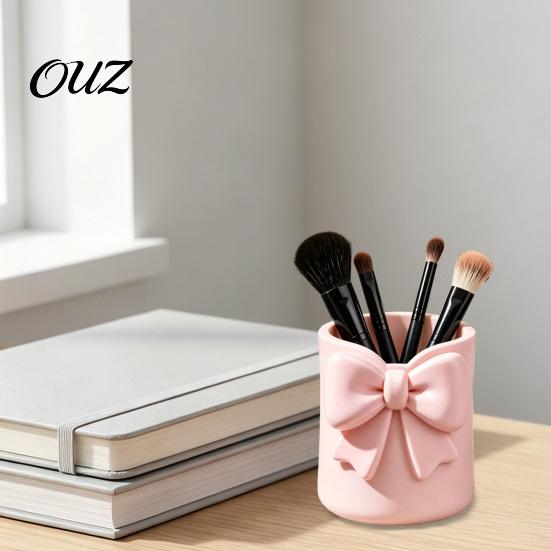 Makeup Brush Organizer Storage Box with Bow Decor, 3D Printed Multifunctional Organizer, Compact Beauty Product Durable Plastic Cosmetic Case