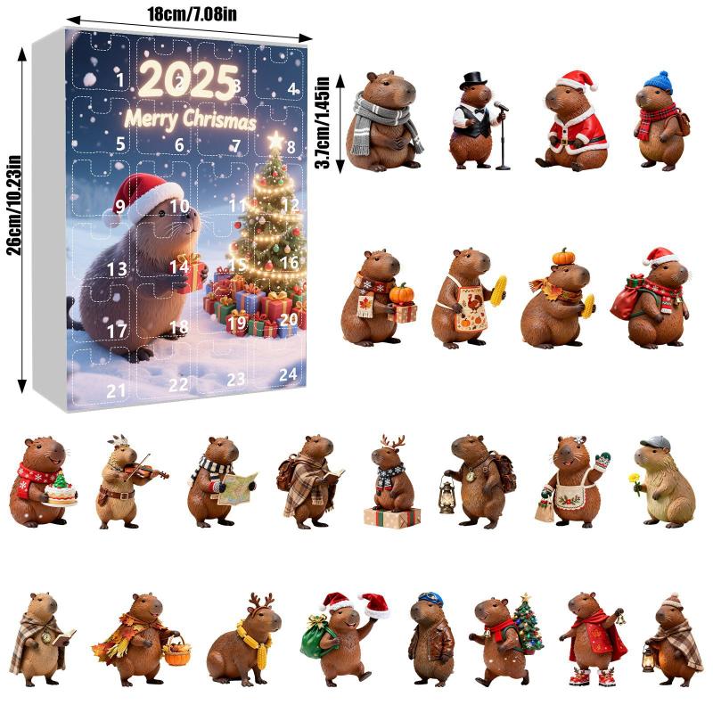 Capybara Weihnachts-Countdown-Kalender 24 Tage Adventsschmuck 2D Acrylanhänger Niedliche Feiertagsdekoration zum Aufhängen für Zuhause Baum