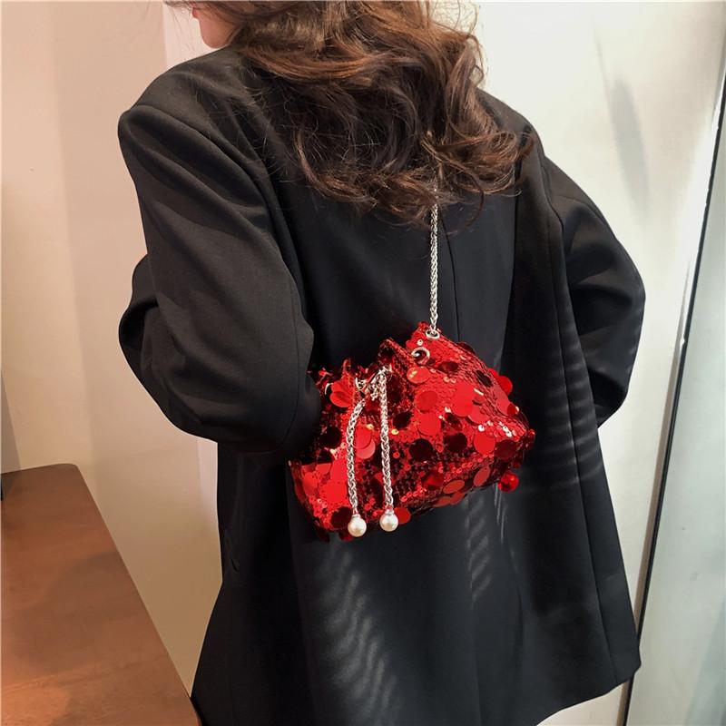 Niche Texture Sequined Chain Small Bag Women's New Versatile Fashion Oblique Span Small Square Bag Shoulder Bag