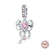 925 Silver Pink Bow Girl Heart Pendant Charms Fits 3mm 925 Original Bracelet Necklace Womens Fine DIY Jewelry Gifts 2025 New in