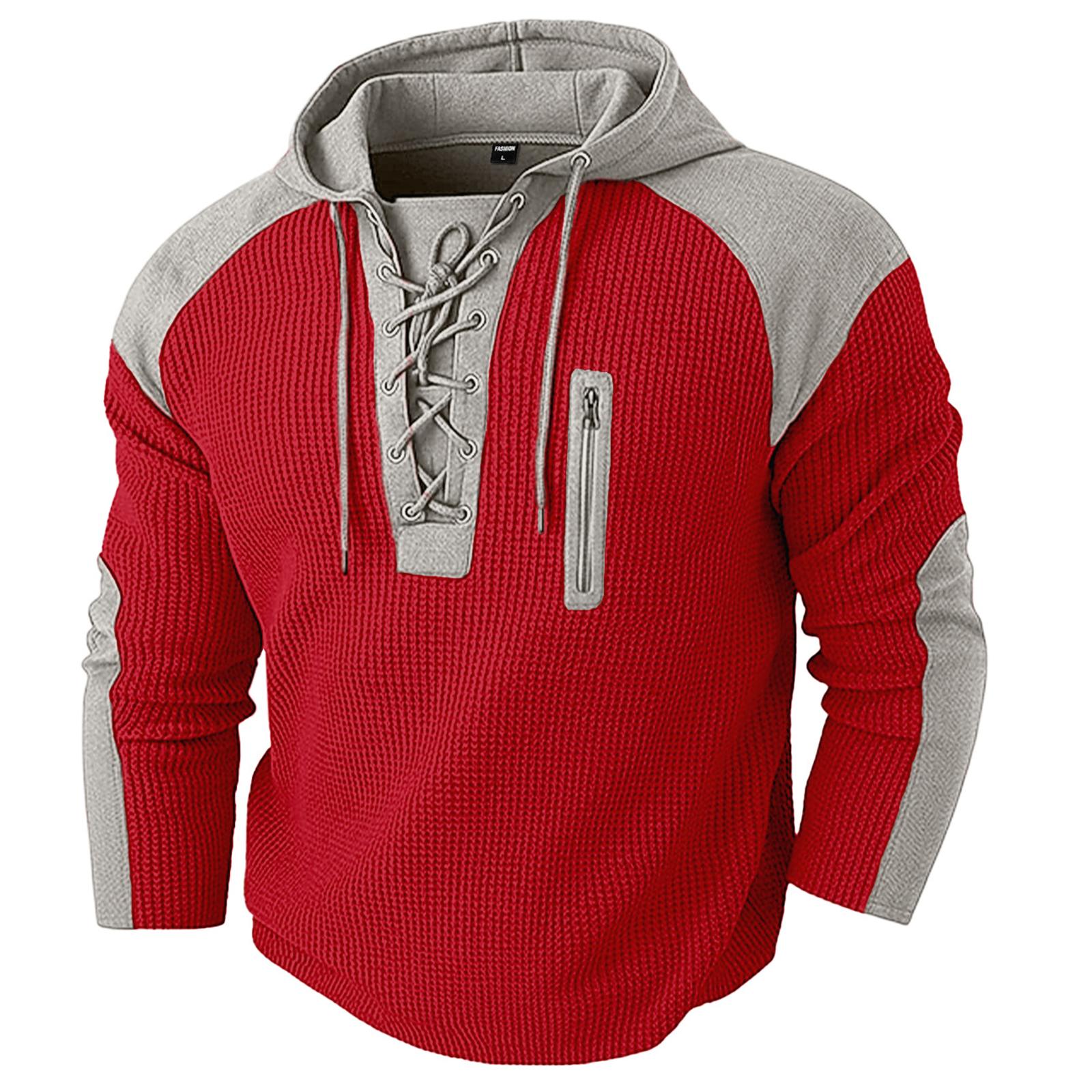 

Men’s Sweatshirts Long Sleeve Pullover Patchwork Plaid Hoodie Casual Top XXL винний