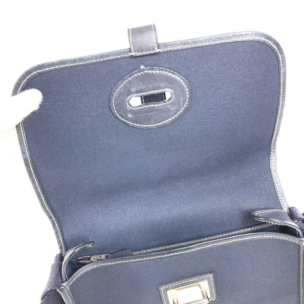 HERMES Buenaventura PM Crossbody bag flap Shoulder Bag Leather/Canvas Navy