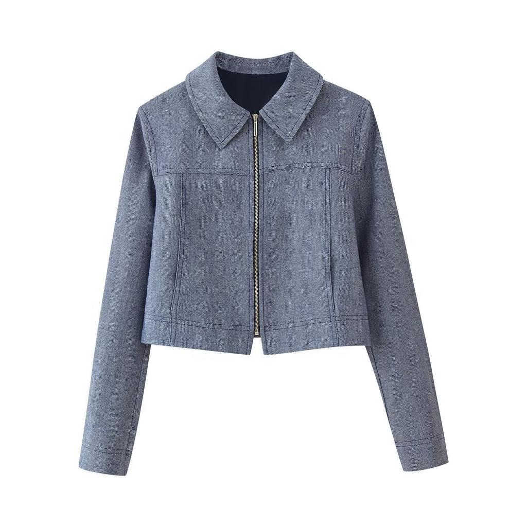 European-American French women's fashionable versatile zip-up blazer + trousers set