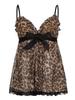 European Leopard Print Lace-Up Camisole with Bow Tie, Lace Trim, and V-Neck Slim Fit.