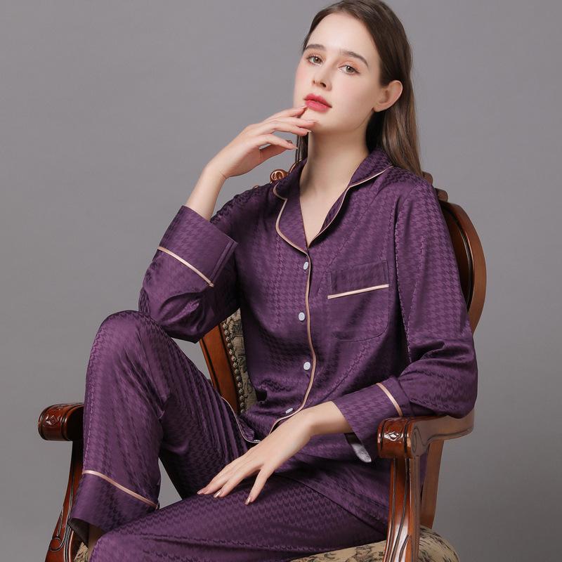 2022 Jarní a podzimní pár pyžam z ledového hedvábí - Dámské a pánské dlouhé kalhoty, nadměrná velikost, domácí oblečení