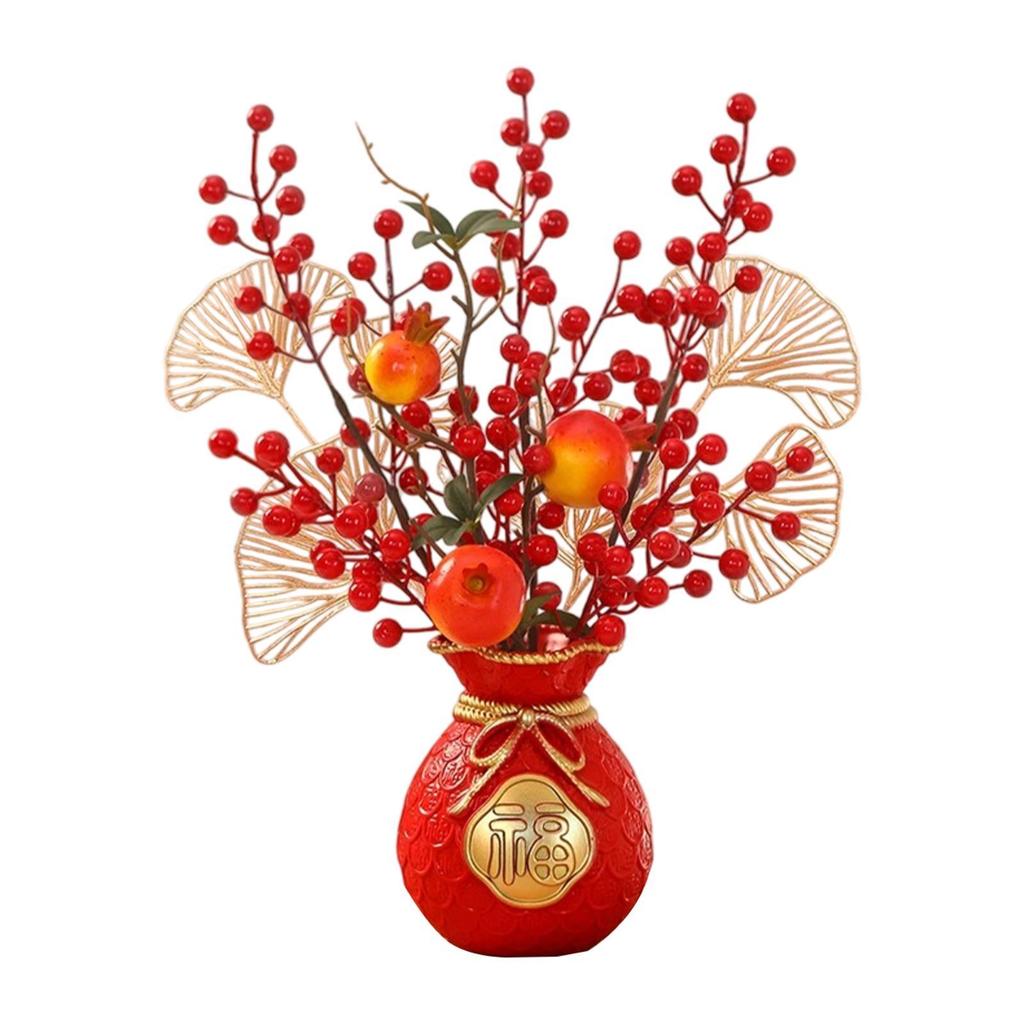 Chinese Lunar New Year Decoration Table Centerpiece Artificial Red Berry Branches for Birthday Desk Home Hotel Living Room