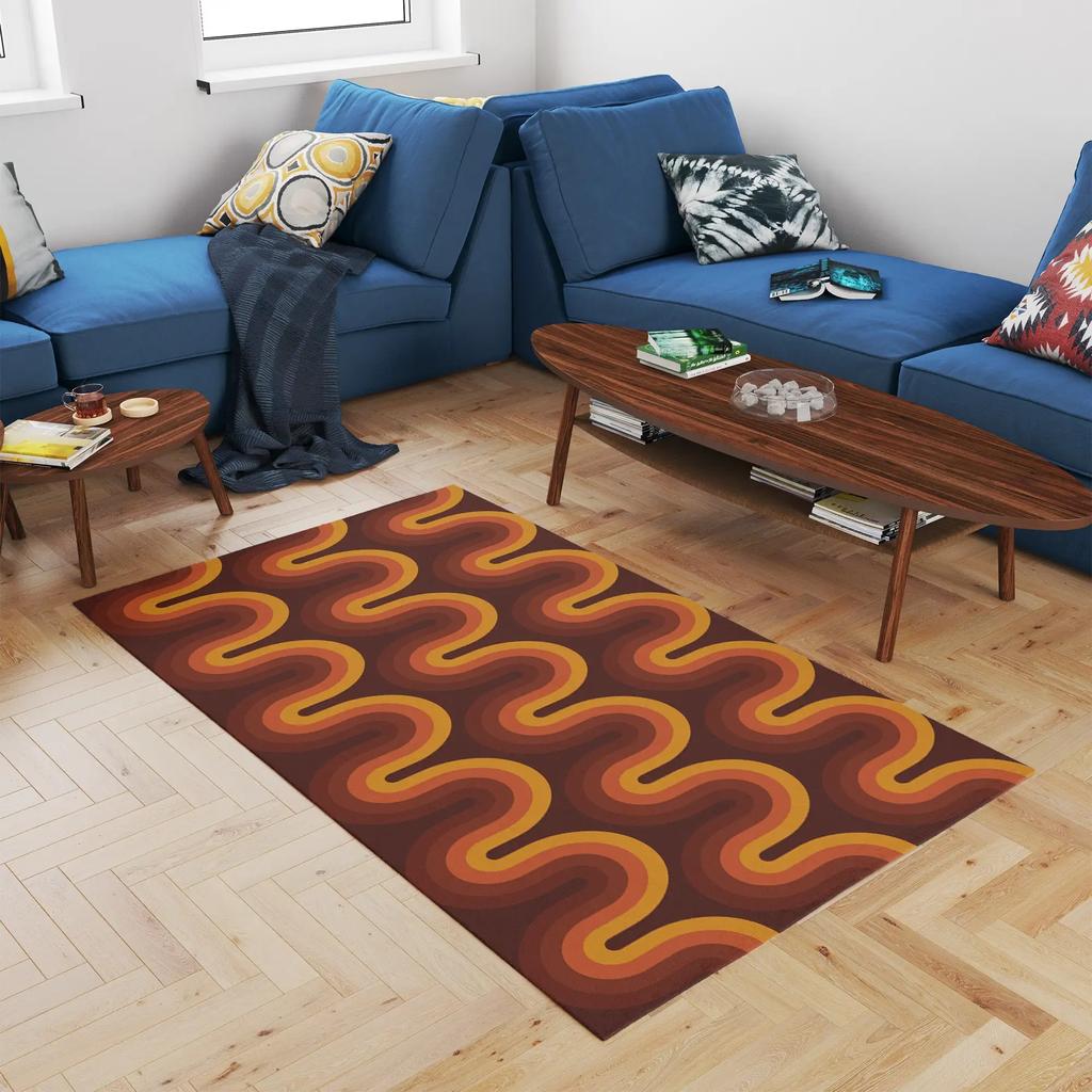 Brauner Groovy Retro 70er Teppich Braun Orange Geometrischer Teppich Groovy Wohnheimdeko Mandarine Mid Century Teppich Retro Heimdeko