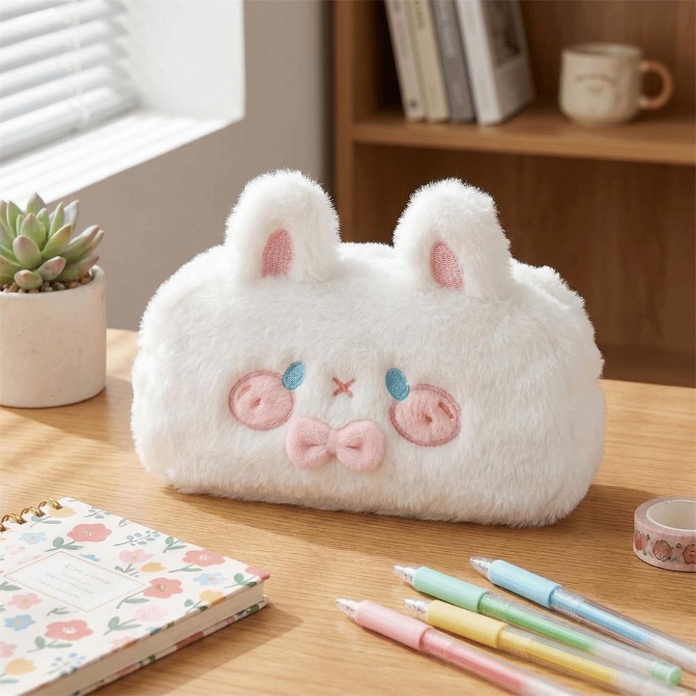 Kawaii Plush Little Pig Pencil Case Large-Capacity Stationery Pouch Rabbit Shape Pencil Bag Girls