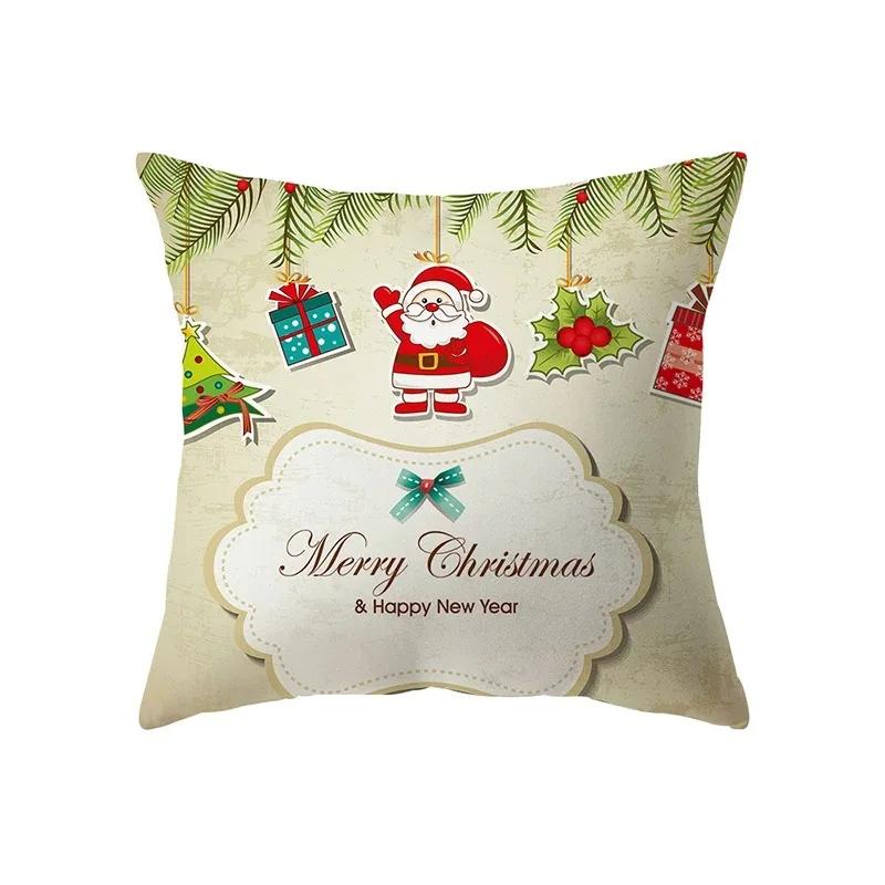 Christmas Theme Santa Claus Printed Pattern Cushion Cover Home Living Room Sofa Decoration Pillow 45x45cm