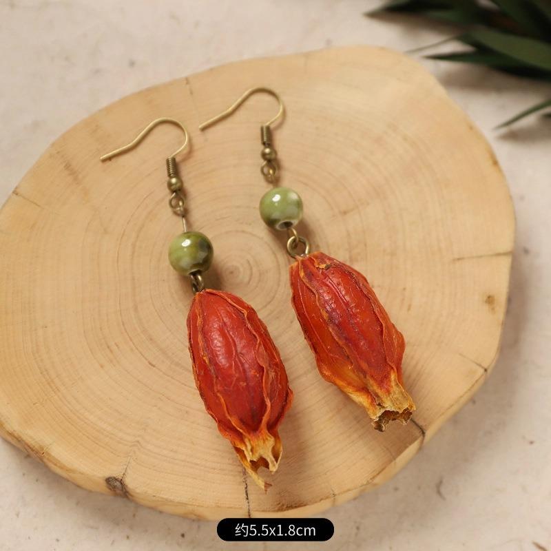 Original Design Traditional Chinese Medicine Plant Earrings Retro Literature Natural Fruit Handmade Long Earrings Women