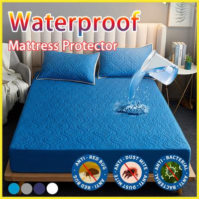 NEW Solid Color Waterproof Bed Sheet for Mattress Pad & Topper with Band Bed Protector Waterproof Mattress Protector Pad Cover