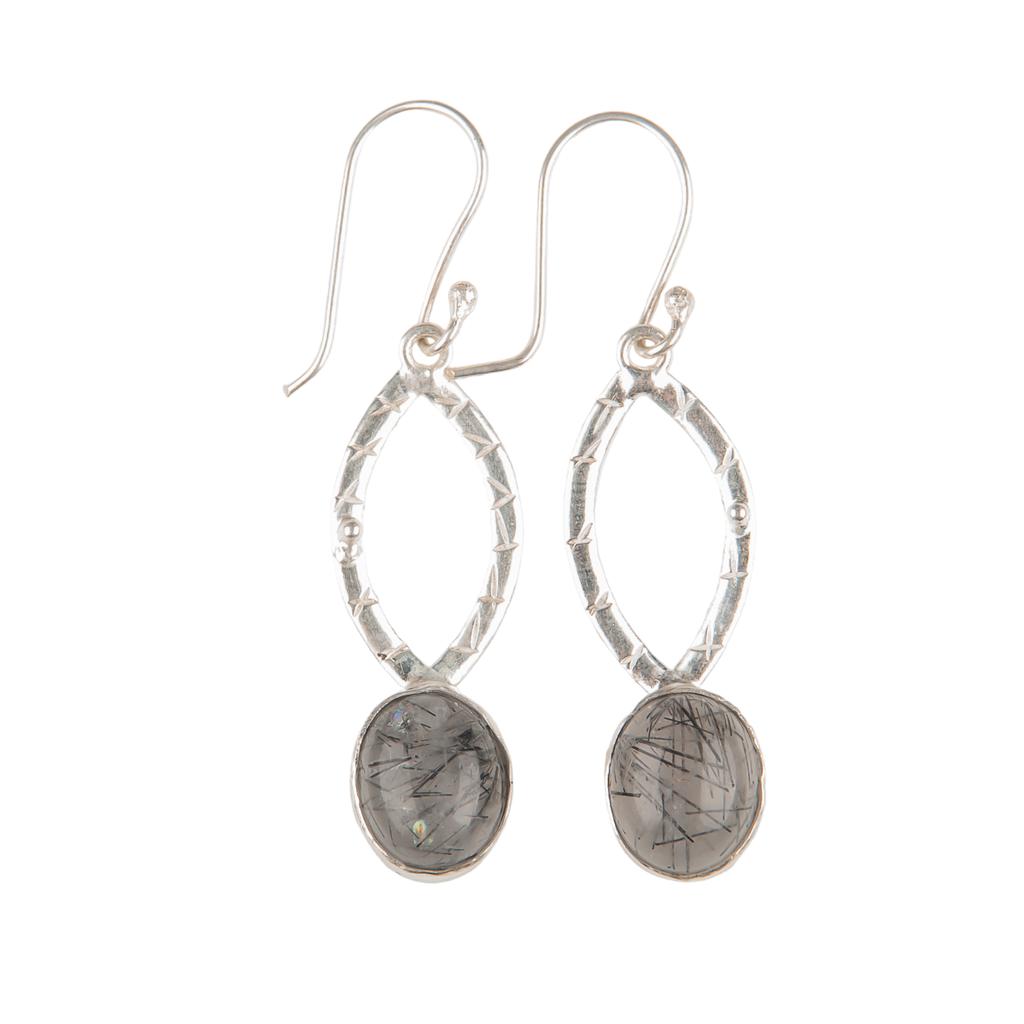 Rare Black Rutile Gemstone 925 Sterling Silver Handmade Jewelry Drop Earrings 2" EE-87-26