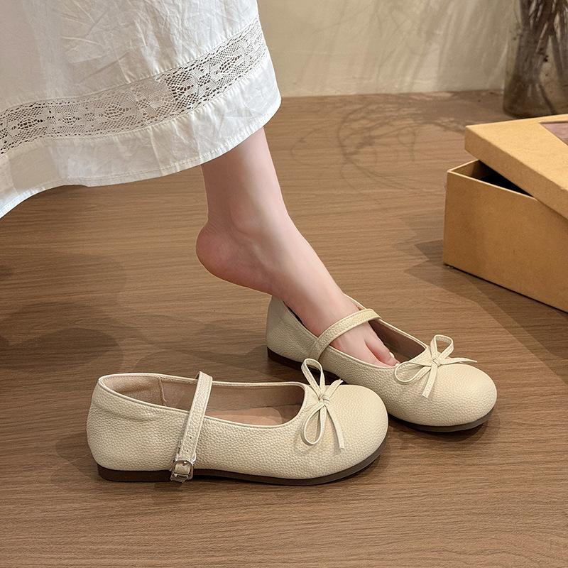 One-word Buckle Ballet Mary Jane Shoes Women's 2025 Spring and Autumn New Bow Light Mouth French Evening Single Shoes