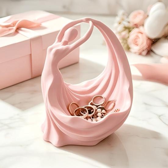 Modern Sculpture Storage Ballerina Jewelry Tray, 3D Printed Elegant Dancer Ring Holder for Earrings Necklaces, Small Item Organizer Matte Pink