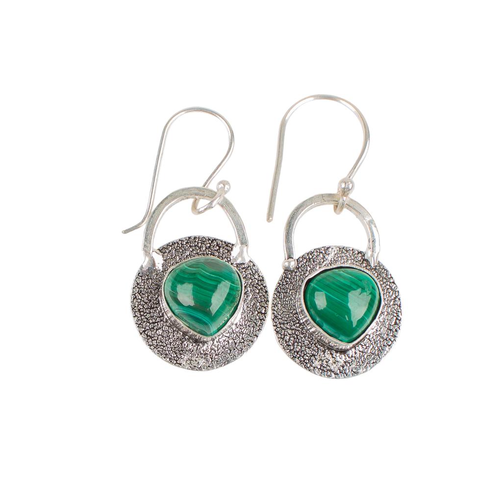 Natural Malachite Gemstone 925 Sterling Silver Handmade Dangle Earrings 1.30" EE-63-29