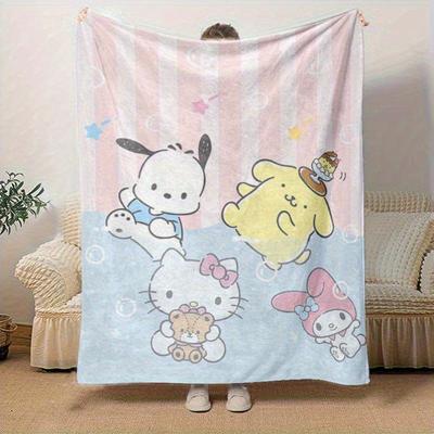 1pc, Sanrio Adorable Characters Home Decor Flannel Blanket, Perfect Gift for Bedroom, Living Room, Travel, Camping, Car, Beach, Office Nap. Ideal Sofa