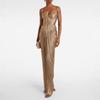 Rochie lungă elegantă, fără mâneci, din satin, mulată, plisată, sexy, pentru club de noapte, petrecere, bal