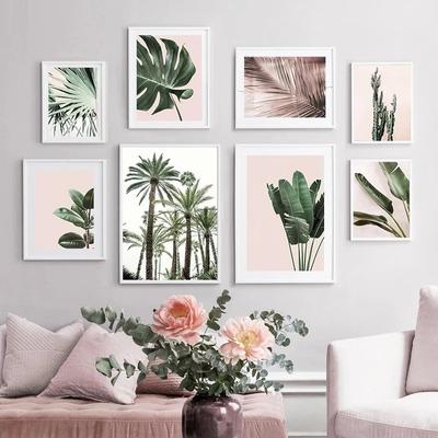 Green Plant Poster Monstra Moroccan Pink Cactus Wall Art Canvas Painting Printing Nordic Living Room Home Decoration Picture