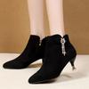 Fashion Booties Suede Black Stiletto Heel Ankle Boots for Women Rhinestone Comfortable and Elegant On Promotion Sale Woman Short Shoes