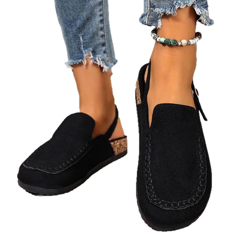 New Women's Shoes with A Large Toe Cap and An Empty Back, Comfortable Soft-soled Suede, Retro Style