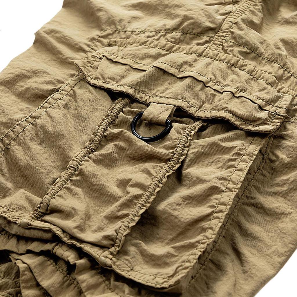 dme [Mountain Outdoor Style] Summer Lightweight Multi-Pocket Straight-Leg Cargo Shorts with Drawstring Elastic Waist, Men's Casual Pants