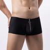Men Boxers Zipper Closure Low Waist Elastic Solid Color U Convex Soft Breathable