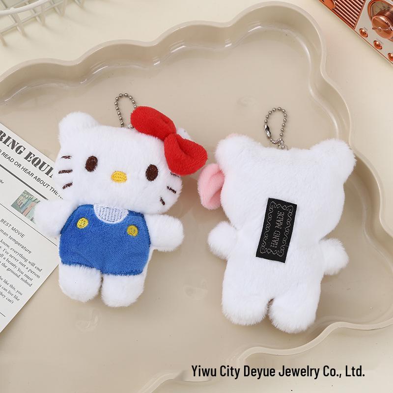 Portachiavi Ciondolo Peluche Gatto Cartone Animato con Catena di Perline Sonagliante