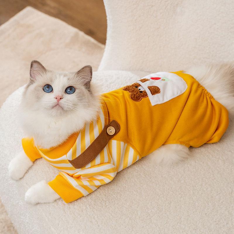 

Pet four-legged clothing autumn warm cat puppy dog cute animal leash overalls teddy cat clothes XXL (recommended weight 15-10 kg)