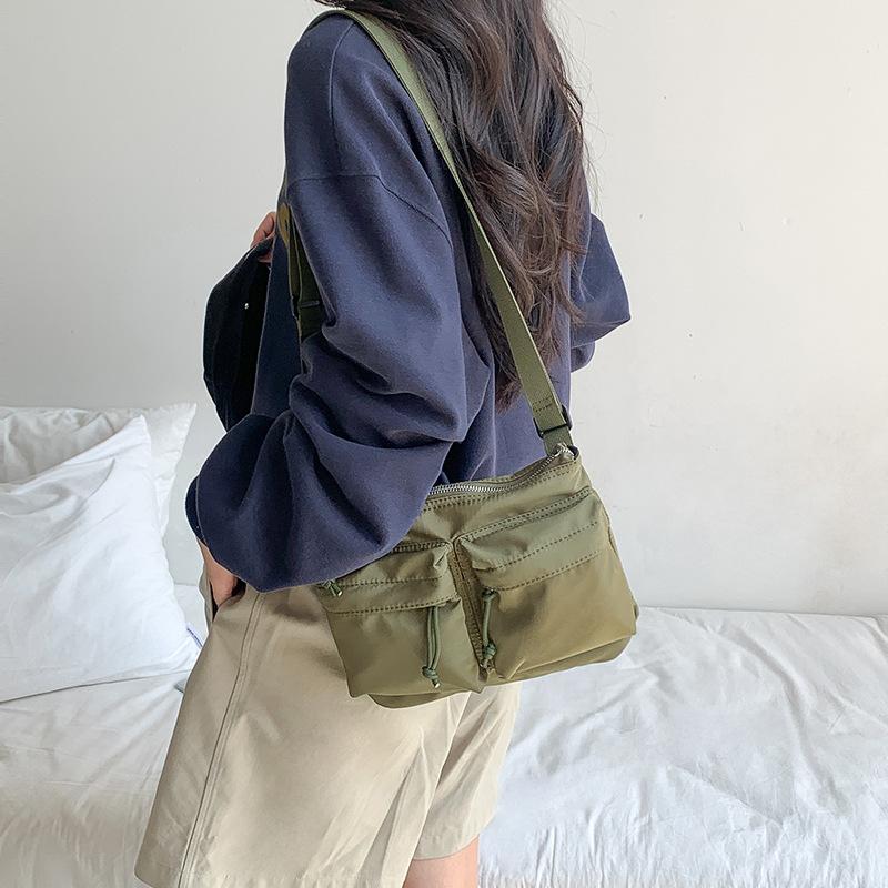 Women's Lightweight Nylon Cloth Crossbody Bag Female Multi Pocket Shoulder Bags Solid Color Casual Ladies Purse Handbags