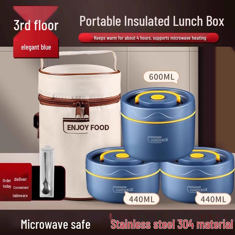 Extra Long Insulated Stainless Steel Bento Lunch Box - Microwaveable & Portable