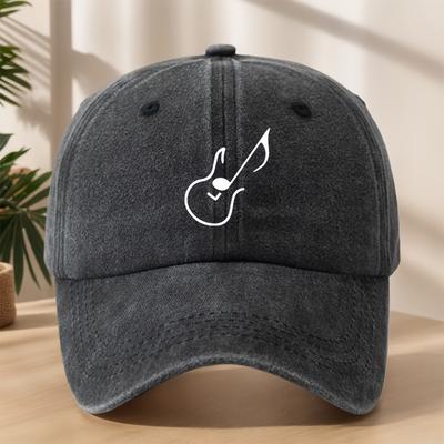 Musical Note Guitar Print Baseball Cap Stylish Street Rock HipHop HatClassic Washed Retro Adjustable Comfortable Outdoor