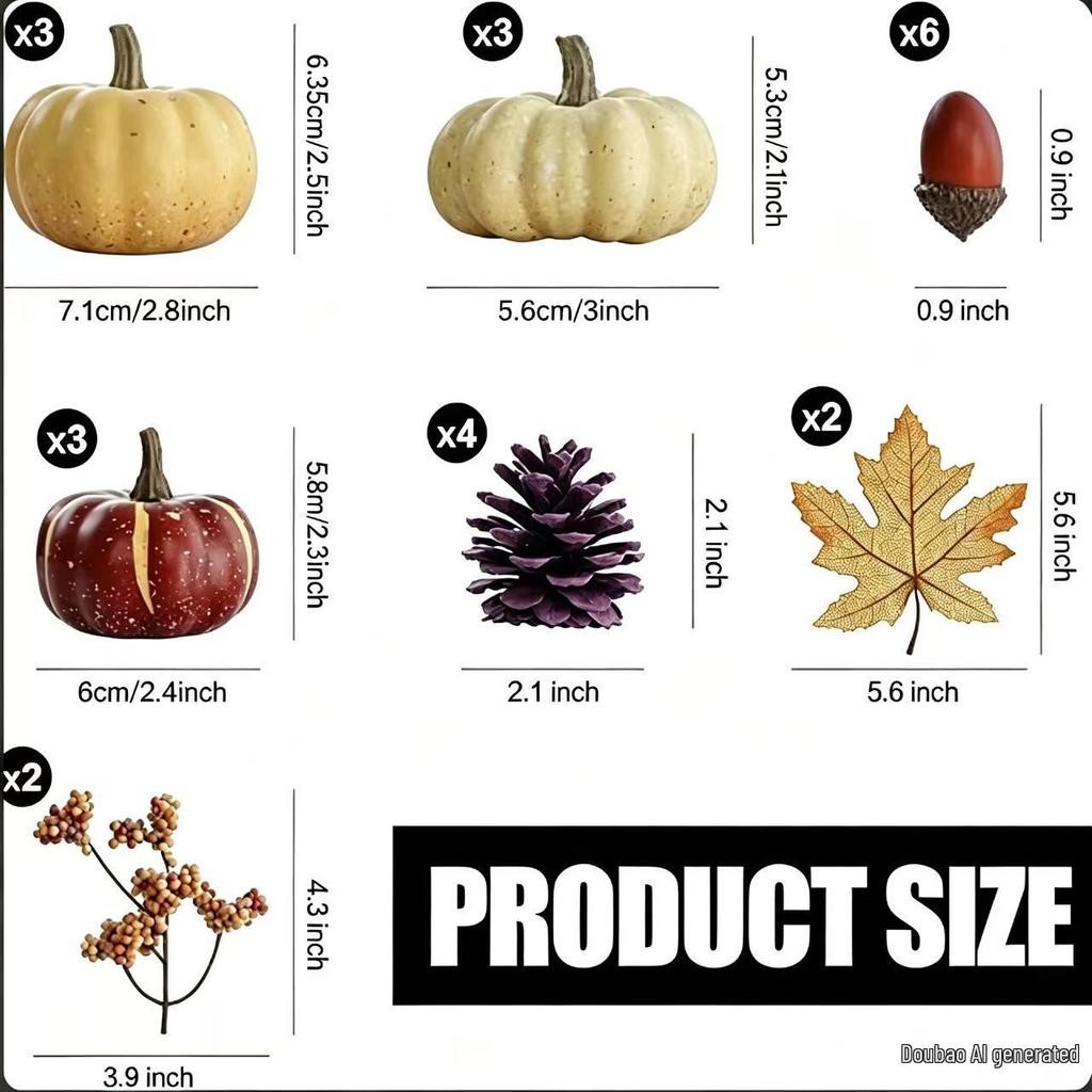 Autumn Decor Set: Foam Pumpkins, Pine Cones, and Maple Leaves for Halloween and Thanksgiving