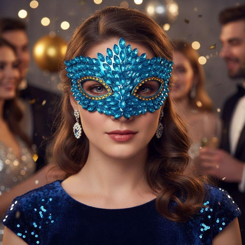 Shiny Acrylic Crystal Half Face Mask Full Jewelry Cosplay Mask Gift Idea Rave Mask  Halloween Event