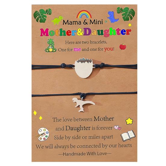 Mother Day Bracelet Dinosaur Element Handmade Heart Pendants Adjustable Size Women Wristband Meaningful